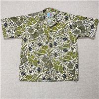 VINTAGE 90s Pattern Shirt Mens Medium Green Beige Abstract Art Patterned - M Regular
