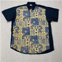 VINTAGE 90s Pattern Shirt Mens Large Gold Black Batik Tribal Art Short Sleeve - L Regular