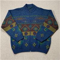 VINTAGE Pattern Cardigan Mens Large Abstract Geometric Patterned Zip Up Sweater - L Regular