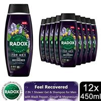 12x Radox Mineral Therapy Feel Recovered 2in1 Shower Gel & Shampoo for Men,450ml