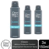 Dove Men+Care Classic Antiperspirant with 48H Sweat Protection Deo 150ml, 3 Pack