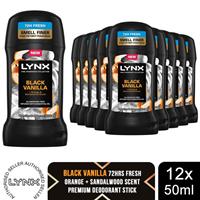 Lynx Fine Fragrance Black Vanilla Deodorant Stick 50ml 12 Pack Mens Deodorant