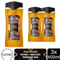 Lynx Peach Infusion Body Wash 400 ml 3Pk Fine Fragrance Mens Shower Gel
