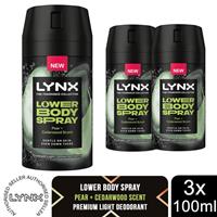 Lynx Lower Body Spray Pear + Cedarwood 72Hrs of Freshness 100ml, 3 Pack