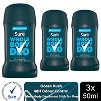Sure Men Deodorant Stick Ocean Rush with 48Hrs of Odour Control 50ml, 3 Pack