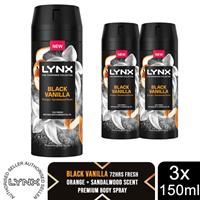 Lynx Fine Fragrance Collection Black Vanilla Deodorant Body Spray 150ml, 3 Pack
