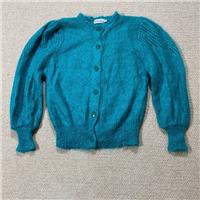 VINTAGE Mohair Cardigan Womens Small Size 8 10 Oversized Turquoise Sweater 80s - S Regular