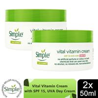 Simple Kind to Skin Day Cream SPF 15 Vital Vitamin for Sensitive Skin 50ml, 2 Pk