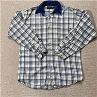 VINTAGE Flannel Shirt Mens Small White Blue Plaid Cord Collar Overshirt 90s USA - S Regular