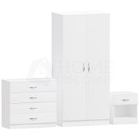 Modern White Bedroom Furniture Set (Bedside, Chest of Drawers, Wardrobe)