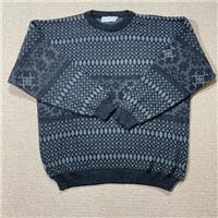 VINTAGE Pattern Wool Jumper Mens XL Dark Grey Patterned Knit Sweater 90s - XL Regular