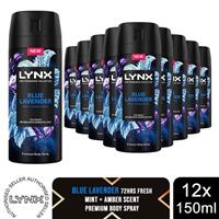 Lynx Fine Fragrance Collection Blue Lavender Deodorant Body Spray 150ml, 12 Pack