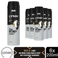 Lynx XL Gold Spray Anti-perspirant Deo AntiWhite Marks 72H Protection 200ml, 6Pk