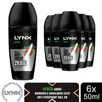 Lynx Africa Anti Perspirant Roll On 48 Hours Anti Sweat Protection 50ml, 6 Pack