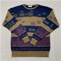 VINTAGE Pattern Jumper Mens Medium Cosby Abstract Geometric Art 90s Knit Sweater - M Regular