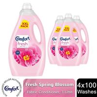 Comfort Fresh Spring Blossom Liquid Fabric Conditioner 100 Washes - 3L, 4 Pack