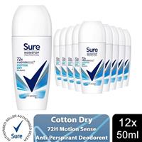 Sure Women Motion Sense AP Deodorant Roll-on 72H Nonstop, Cotton Dry, 50ml, 12pk
