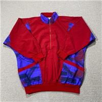 VINTAGE Festival Shell Jacket Mens Large Red Blue Pattern Half Zip Lightweight - L Regular