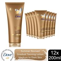 12 Pack Dove DermaSpa Summer Revived, Medium to Dark Skin Body Lotion, 200ml