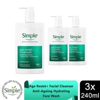 Simple Age Resist+ Facial Wash Anti-Ageing Hydrating Cleanser 240ml, 3 Pack