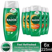 6x Radox Shower Gel Feel Refreshed With eucalyptus & citrus Scent, 225ml