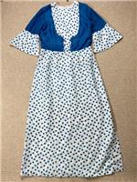 Vintage 70s Midi Dress Womens Size 10 UK Blue White Bell Sleeve Hippy Boho Polka - 10 Regular