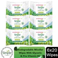 Simple Biodegradable Micellar Wipes with Glycerin & Pro-Vitamin B5, 6 Pack