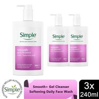 Simple Smooth+ Gel Facial Cleanser Softening Daily Face Wash 240ml, 3 Pack