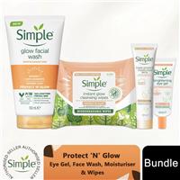 Simple Protect 'N' Glow Skincare Bundle -Eye Gel, Face Wash, Moisturiser & Wipes