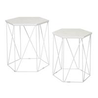 Side Table White Marble Effect Living Room Bedside Sofa Contemporary Set Of 2
