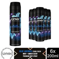 Lynx Fine Fragrance Blue Lavender Body Spray 200ml 6 Pk Mens Deodorant 72H Fresh