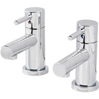 Bathroom Basin Pillar Tap Chrome Full Turn Ceramic Disk Hot Cold Pair Modern