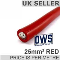 25mm PVC Hi-Flex COPPER BATTERY STARTER / EARTH / WELDING CABLE (red) 170 AMPS
