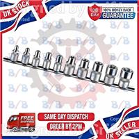 10PC FEMALE E STAR SOCKET SET TORX TORQ TORQUE 1/4" 3/8" DRIVE STORAGE RAIL