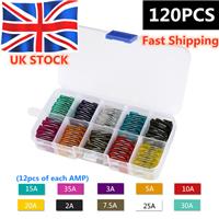 120 Pcs Mini Blade Fuses Boxed Assorted Car Van Bike Fuse Set 5 10 15 20 25 30A