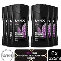 Lynx Excite 12-H Refreshing Fragrance Shower Gel Body Wash for Men, 6x225ml