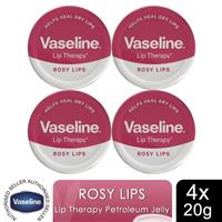 Vaseline Lip Therapy Petroleum Jelly, Rosy Lips, 4 Pack, 20gm