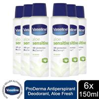 Vaseline 24H Protection ProDerma Anti-Perspirant, Aloe Fresh, 6 Pack, 150ml