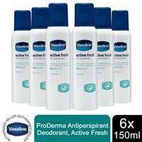 Vaseline 24H Protection ProDerma Anti-Perspirant, Active Fresh, 6 Pack, 150ml