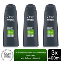 Dove Men+Care 2 in 1 Fortifying Shampoo & Conditioner, Fresh Clean, 3x400ml