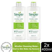 2x of 400ml Simple Kind to Skin Make-Up Remover Micellar Cleansing Water