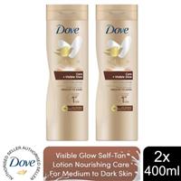 Dove Visible Glow Self-Tan Lotion Nourishing Care For Medium-Dark Skin, 2x400ml