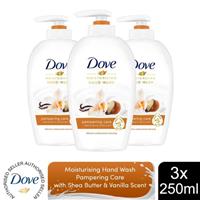 Dove Moisturising Hand Wash, Pampering Care with Shea Butter & Vanilla, 3x250ml