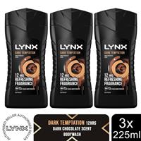 Lynx Dark Temptation 12-H Refreshing Fragrance Shower Gel Body Wash, 3x225ml