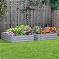 Set of 2 Raised Garden Bed Galvanised Steel Planter Boxes Grey