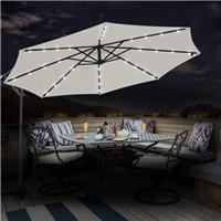 3M LED Garden Hanging Parasol Sun Shade Patio Banana Umbrella Cantilever Cream