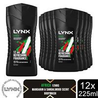 Lynx Africa 12-H Refreshing Fragrance Shower Gel Body Wash for Men, 12x225ml - Regular Regular