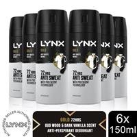 Lynx Gold 72 HRS Anti Sweat Anti-Perspirant Body Spray for Men, 6x150ml