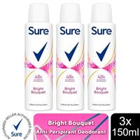 Sure Women Motion Sense Antiperspirant Deodorant, Bright Bouquet, 3 Pack, 150ml