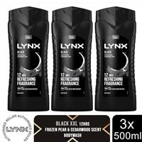 Lynx Black 12H Refreshing Energy Boost Shower Gel Bodywash, 3x 500ml